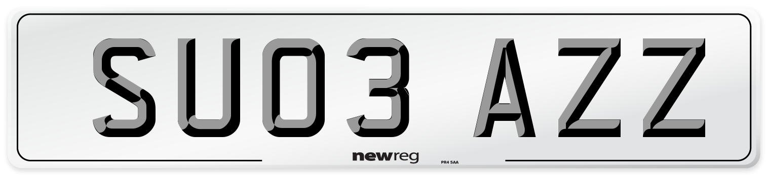 SU03 AZZ Number Plate from New Reg